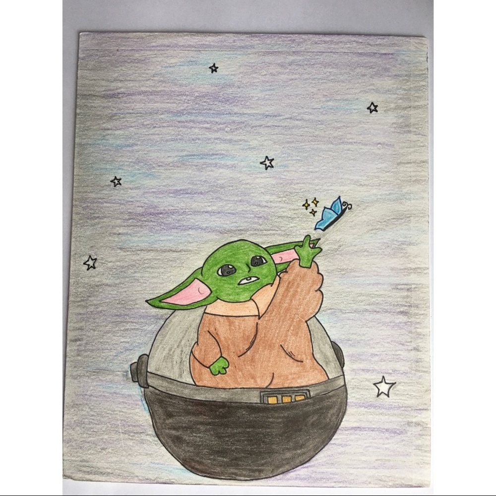 Baby Yoda and butterfly 🦋 💚